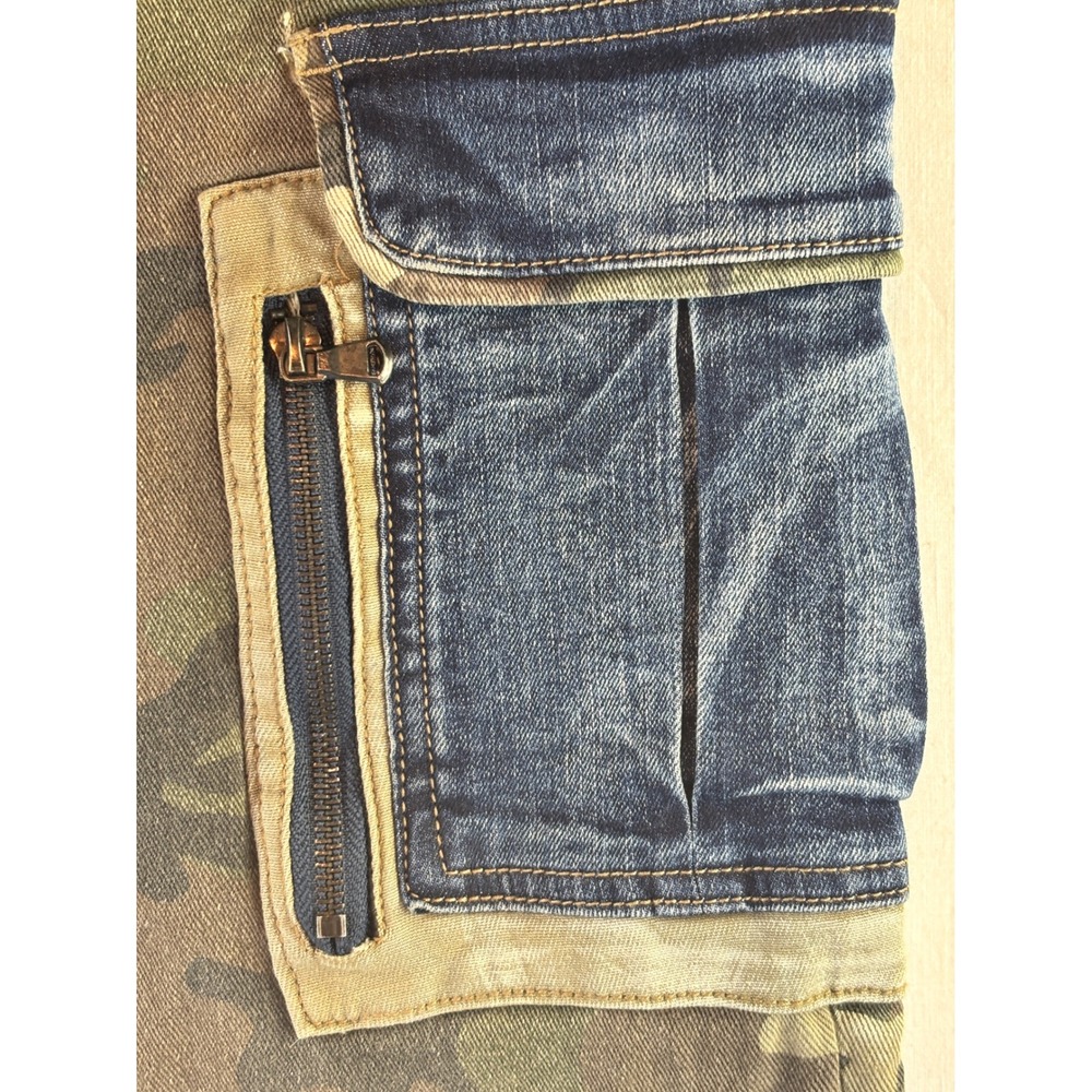 Waimea Mens Skinny Fit Cargo Jeans Blue Denim Camo Pockets 34x32 Streetwear